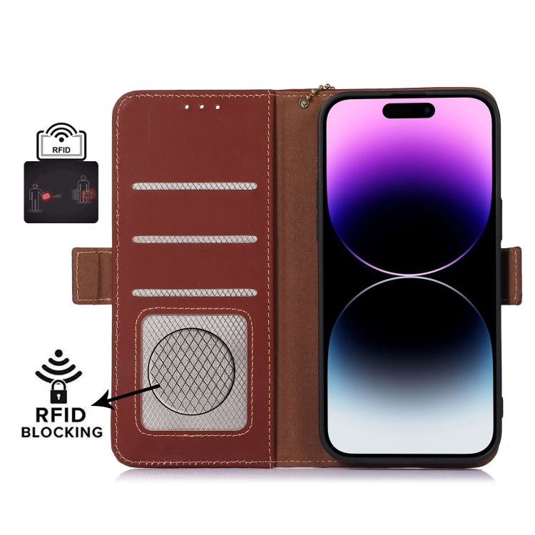 For Samsung Galaxy S23+ 5G Genuine Leather Magnetic RFID Leather Phone Case(Coffee) - Galaxy S23+ 5G Cases by buy2fix | Online Shopping UK | buy2fix