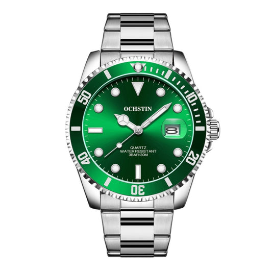 OCHSTIN 7019A Multifunctional Quartz Waterproof Luminous Steel Strap Men Watch(Gren+Silver) - Metal Strap Watches by OCHSTIN | Online Shopping UK | buy2fix