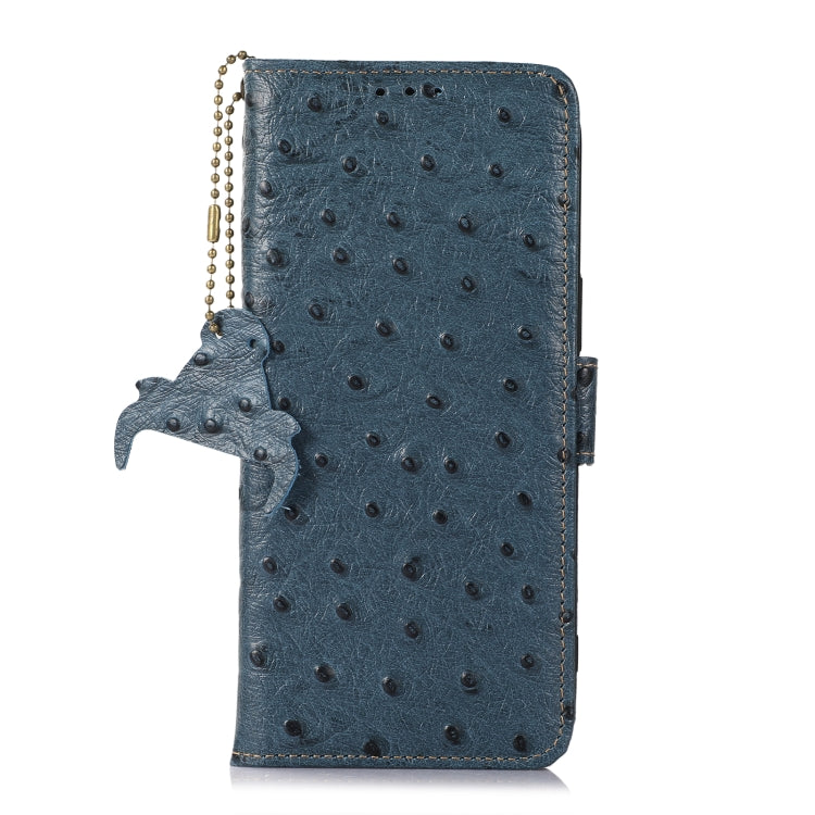 For Motorola Moto G72 4G Ostrich Pattern Genuine Leather RFID Phone Case(Blue) - Motorola Cases by buy2fix | Online Shopping UK | buy2fix