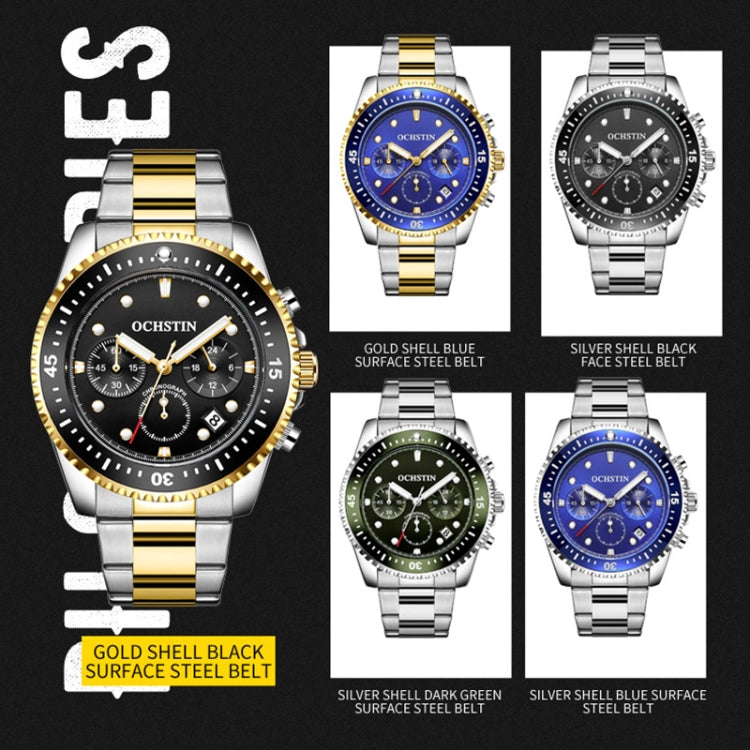 OCHSTIN 7019C Multifunctional Quartz Waterproof Luminous Steel Strap Men Watch(Black+Gold) - Metal Strap Watches by OCHSTIN | Online Shopping UK | buy2fix