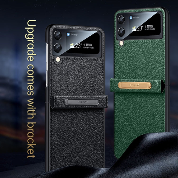 For Samsung Galaxy Z Flip4 SULADA Invisible Bracket Leather Back Cover Phone Case(Dark Green) - Galaxy Z Flip4 5G Cases by SULADA | Online Shopping UK | buy2fix