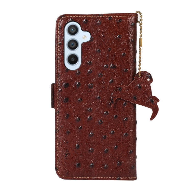 For Samsung Galaxy A34 5G Ostrich Pattern Genuine Leather RFID Phone Case(Coffee) - Galaxy Phone Cases by buy2fix | Online Shopping UK | buy2fix