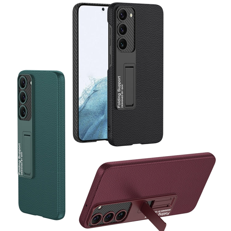 For Samsung Galaxy S23+ 5G GKK Plain Leather Shockproof Phone Case with Holder(Forest Green) - Galaxy S23+ 5G Cases by GKK | Online Shopping UK | buy2fix