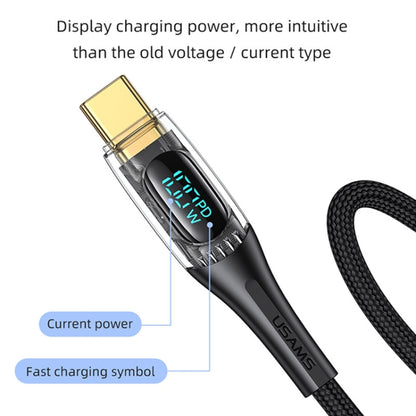 USAMS Type-C to Type-C PD100W Aluminum Alloy Transparent Digital Display Fast Charge Data Cable, Cable Length:2m(Purple) -  by USAMS | Online Shopping UK | buy2fix