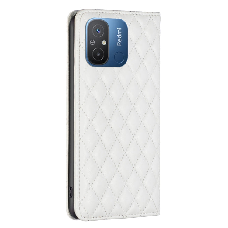 For Xiaomi Redmi 12C Diamond Lattice Magnetic Leather Flip Phone Case(White) - Xiaomi Cases by buy2fix | Online Shopping UK | buy2fix