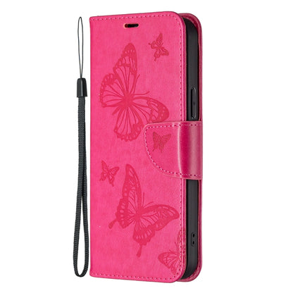 For Xiaomi Redmi 12C Embossing Two Butterflies Pattern Leather Phone Case(Rose Red) - Xiaomi Cases by buy2fix | Online Shopping UK | buy2fix