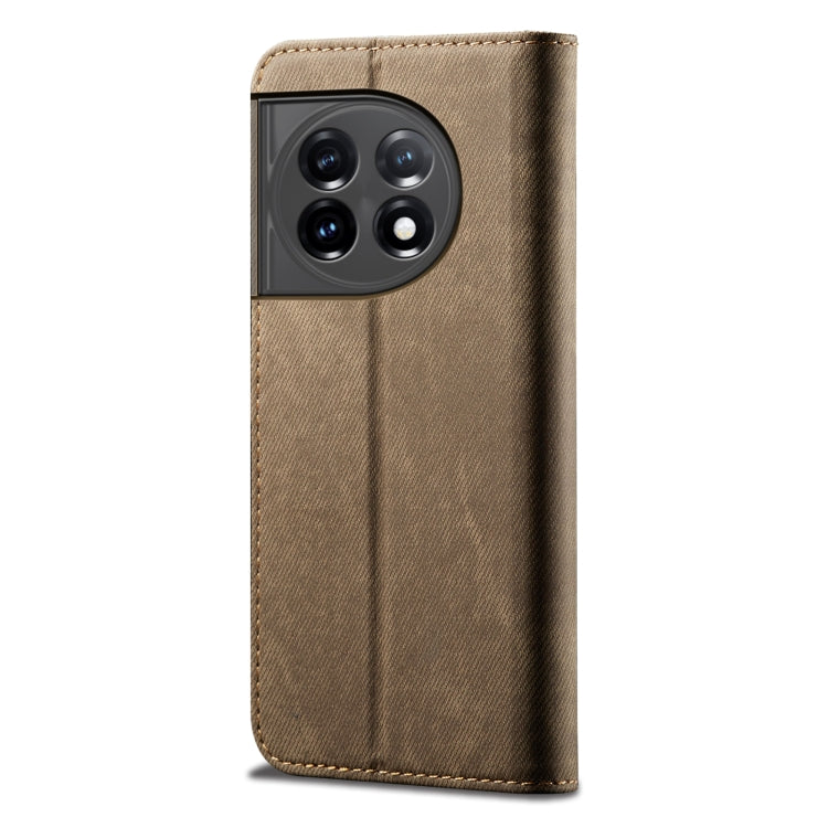 For OnePlus 11R Denim Texture Flip Leather Phone Case(Khaki) - OnePlus Cases by buy2fix | Online Shopping UK | buy2fix