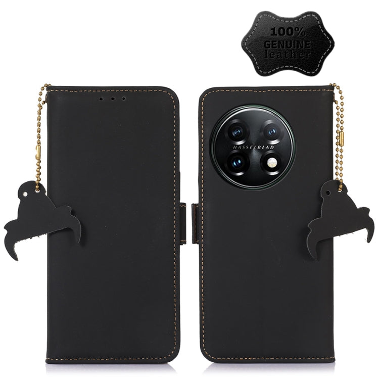 For OnePlus 11 Genuine Leather Magnetic RFID Leather Phone Case(Black) - OnePlus Cases by buy2fix | Online Shopping UK | buy2fix