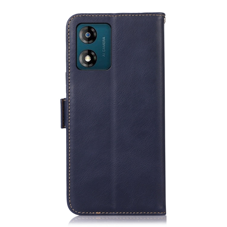 For Motorola Moto E13 4G 2023 Crazy Horse Top Layer Cowhide RFID Leather Phone Case(Blue) - Motorola Cases by buy2fix | Online Shopping UK | buy2fix