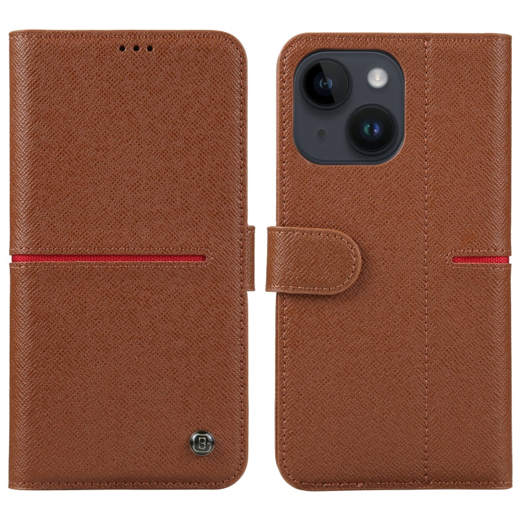 For iPhone 14 Plus GEBEI Top-grain Horizontal Flip Leather Phone Case(Brown) - iPhone 14 Plus Cases by GEBEI | Online Shopping UK | buy2fix