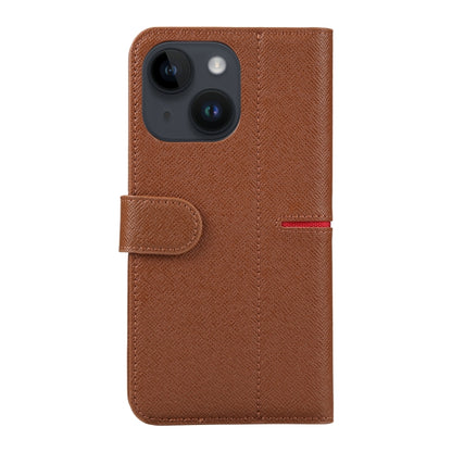 For iPhone 14 Plus GEBEI Top-grain Horizontal Flip Leather Phone Case(Brown) - iPhone 14 Plus Cases by GEBEI | Online Shopping UK | buy2fix