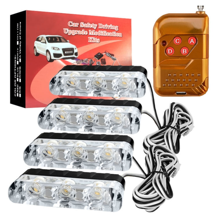 4 in 1 Car 12LEDs Grille Flash Lights Warning Lights with Wireless Remote Control, Color:Red White - In Car by buy2fix | Online Shopping UK | buy2fix