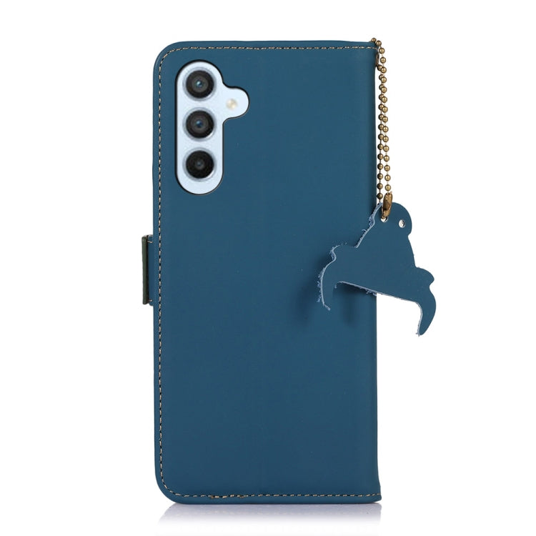 For Samsung Galaxy A24 4G Genuine Leather Magnetic RFID Leather Phone Case(Blue) - Galaxy Phone Cases by buy2fix | Online Shopping UK | buy2fix