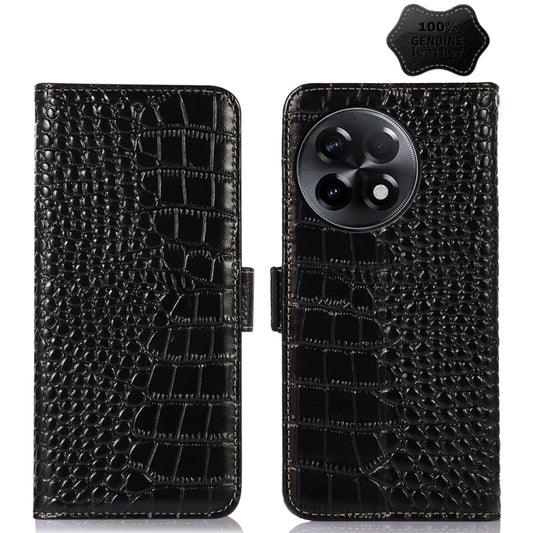 For OnePlus Ace 2 5G Crocodile Top Layer Cowhide Leather Phone Case(Black) - OnePlus Cases by buy2fix | Online Shopping UK | buy2fix