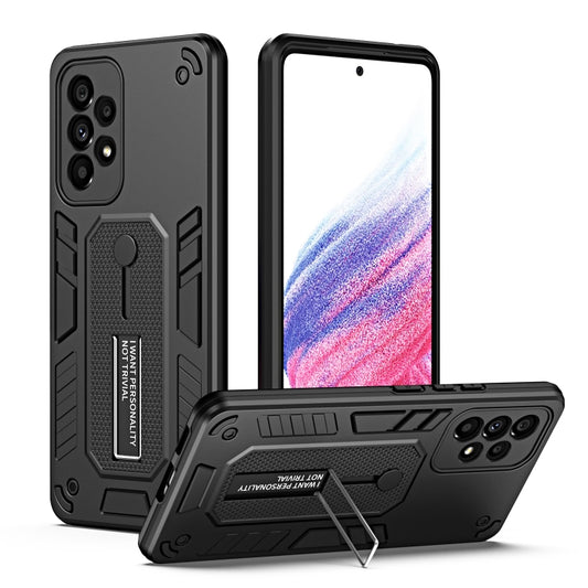 For Samsung Galaxy A73 5G Variety Brave Armor Finger Loop Holder Phone Case(Black) - Galaxy Phone Cases by buy2fix | Online Shopping UK | buy2fix