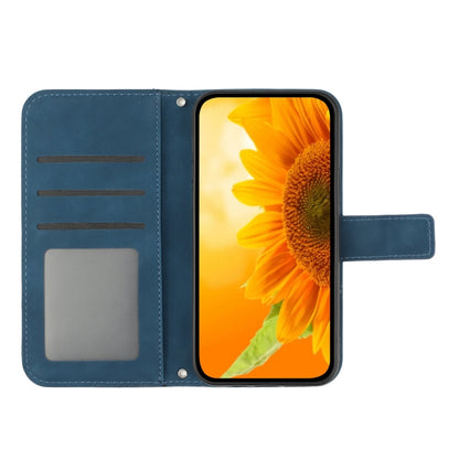 For Google Pixel 7A Skin Feel Sun Flower Pattern Flip Leather Phone Case with Lanyard(Inky Blue) - Google Cases by buy2fix | Online Shopping UK | buy2fix