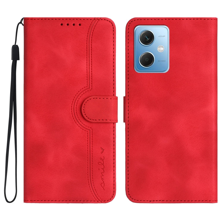 For Xiaomi Redmi Note 12 5G Heart Pattern Skin Feel Leather Phone Case(Red) - Note 12 Cases by buy2fix | Online Shopping UK | buy2fix