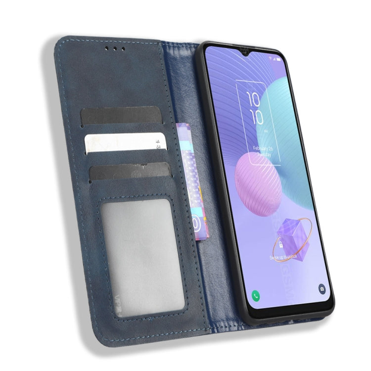 For TCL 408 Magnetic Buckle Retro Texture Leather Phone Case(Blue) - More Brand by buy2fix | Online Shopping UK | buy2fix