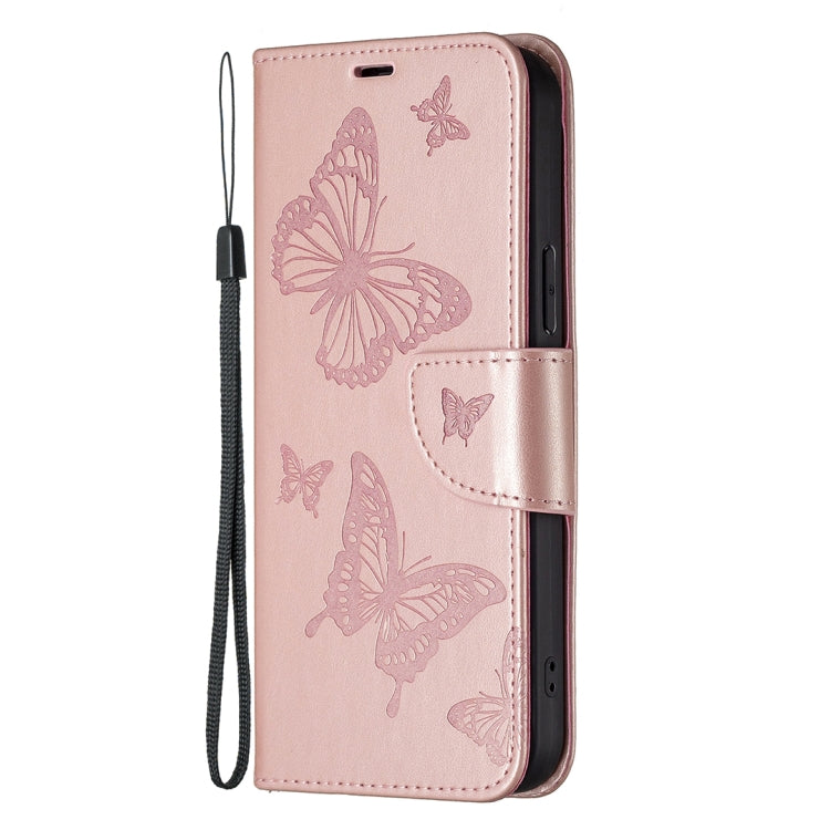 For Xiaomi Redmi Note 12 4G Global Two Butterflies Embossing Leather Phone Case(Rose Gold) - Note 12 Cases by buy2fix | Online Shopping UK | buy2fix