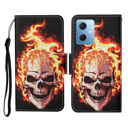 For Xiaomi Redmi Note 12 5G Global/Poco X5 Colored Drawing Pattern Flip Leather Phone Case(Flame Skull) - Note 12 Cases by buy2fix | Online Shopping UK | buy2fix