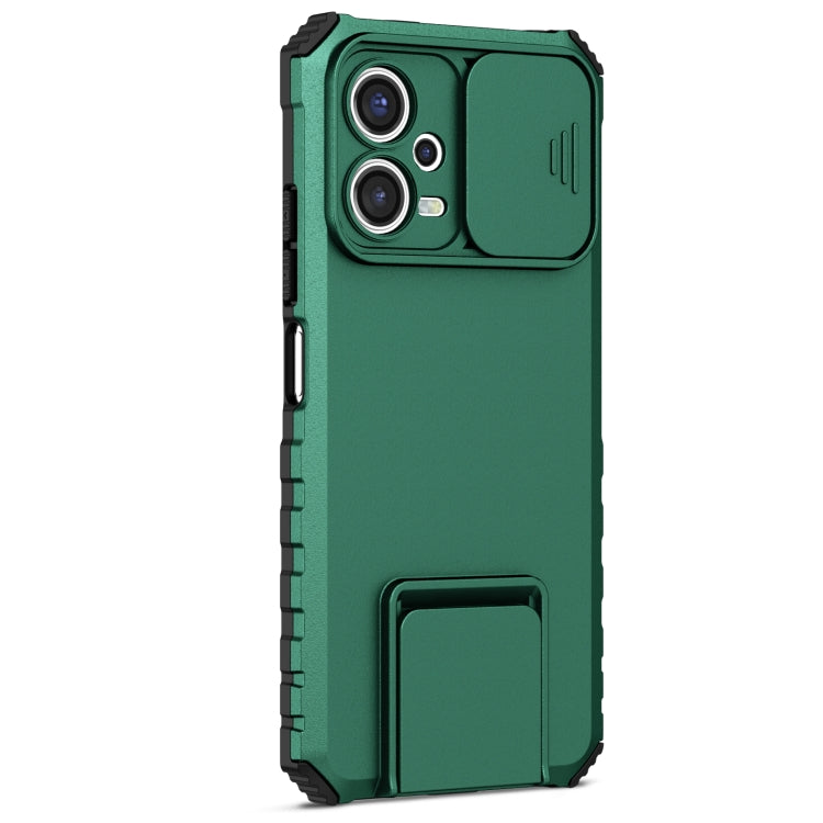 For Xiaomi Redmi Note 12 5G / Poco X5 Stereoscopic Holder Sliding Camshield Phone Case(Green) - Note 12 Cases by buy2fix | Online Shopping UK | buy2fix