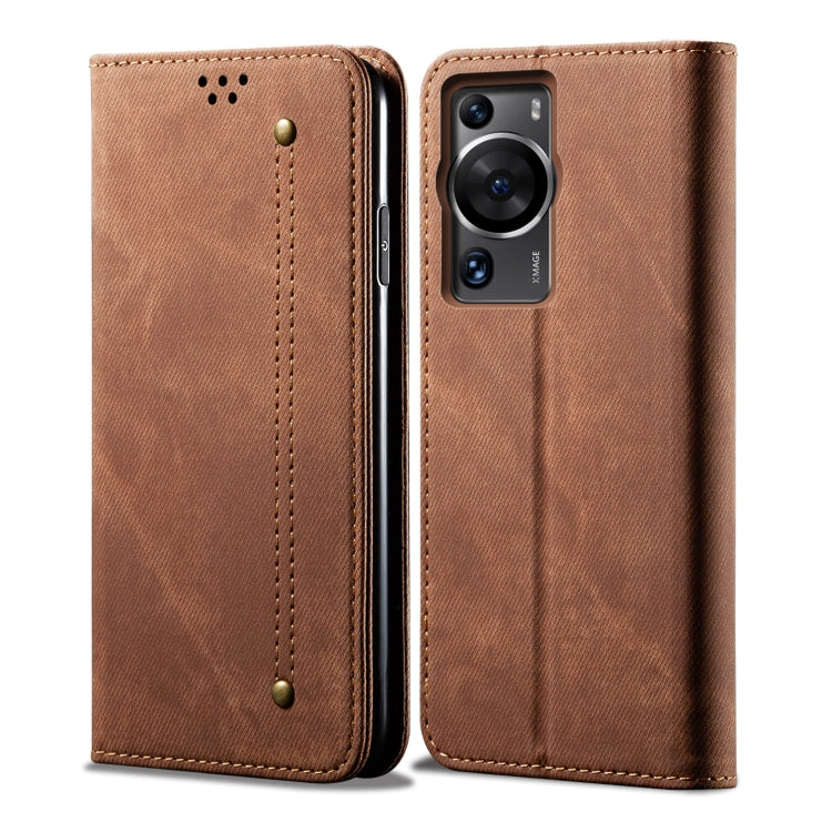 For Huawei P60/P60 Pro Denim Texture Leather Phone Case(Brown) - Huawei Cases by buy2fix | Online Shopping UK | buy2fix