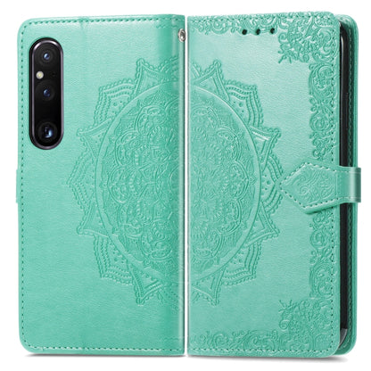 For Sony Xperia 1 IV Mandala Flower Embossed Leather Phone Case(Green) - Sony Cases by buy2fix | Online Shopping UK | buy2fix