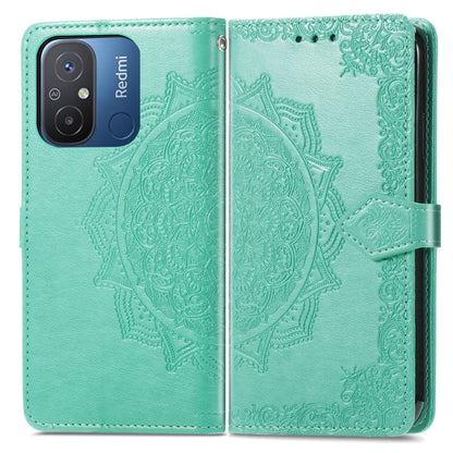 For Xiaomi Redmi 12C Mandala Flower Embossed Leather Phone Case(Green) - Xiaomi Cases by buy2fix | Online Shopping UK | buy2fix