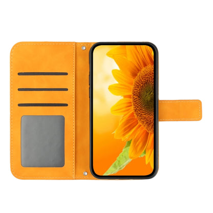For Sony Xperia 1 V HT04 Skin Feel Sun Flower Embossed Flip Leather Phone Case with Lanyard(Yellow) - Sony Cases by buy2fix | Online Shopping UK | buy2fix