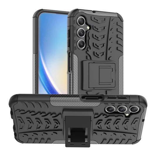 For Samsung Galaxy A24 4G Tire Texture TPU + PC Phone Case with Holder(Black) - Galaxy Phone Cases by buy2fix | Online Shopping UK | buy2fix