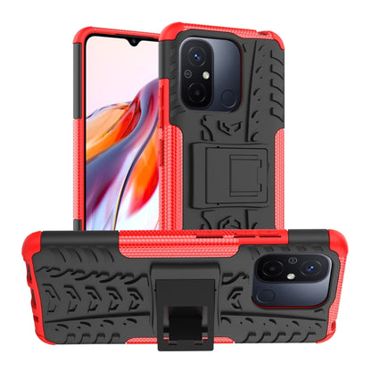 For Xiaomi Redmi 12C Tire Texture TPU + PC Phone Case with Holder(Red) - Xiaomi Cases by buy2fix | Online Shopping UK | buy2fix