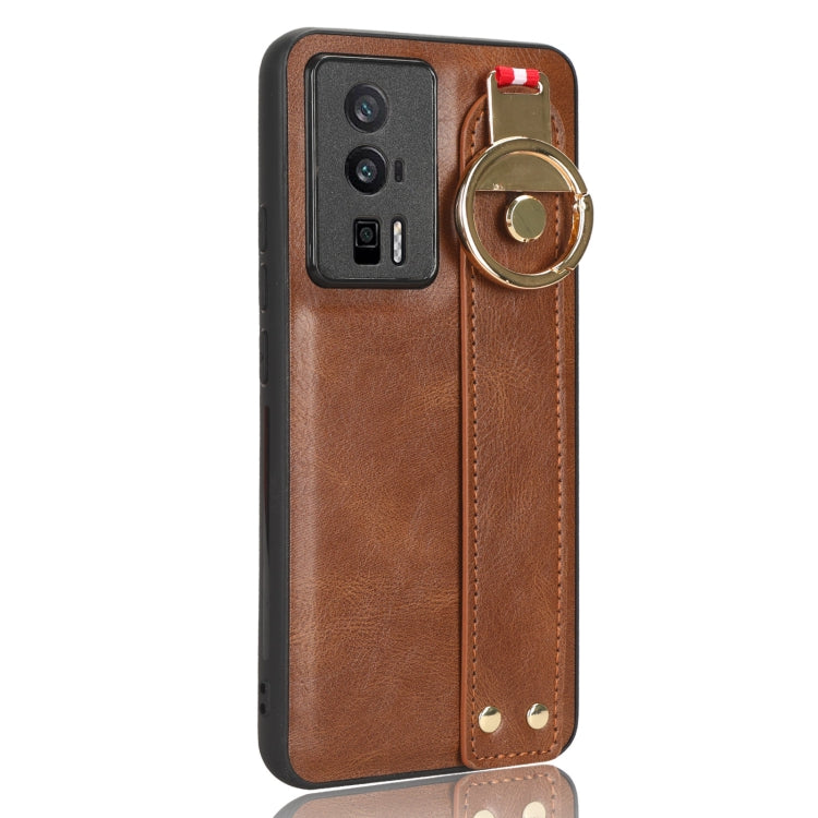 For Xiaomi Redmi K60 / K60 Pro Wristband Leather Back Phone Case(Brown) - Redmi K60 Pro Cases by buy2fix | Online Shopping UK | buy2fix