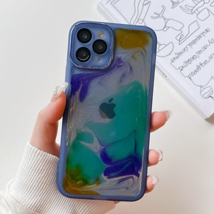 For iPhone 11 Pro Oil Painting Electroplating TPU Phone Case(Blue) - iPhone 11 Pro Cases by buy2fix | Online Shopping UK | buy2fix