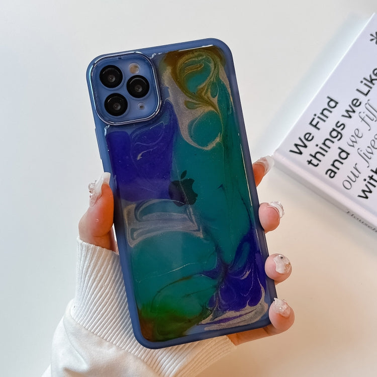 For iPhone 11 Pro Max Oil Painting Electroplating TPU Phone Case(Blue) - iPhone 11 Pro Max Cases by buy2fix | Online Shopping UK | buy2fix