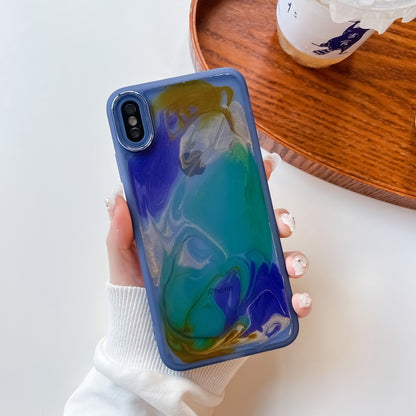 For iPhone XS Max Oil Painting Electroplating TPU Phone Case(Blue) - More iPhone Cases by buy2fix | Online Shopping UK | buy2fix