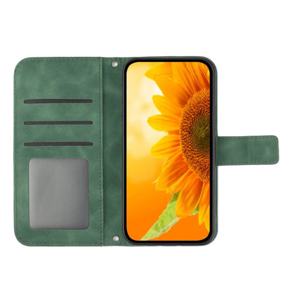 For Xiaomi Poco F5 Skin Feel Sun Flower Embossed Flip Leather Phone Case with Lanyard(Green) - Xiaomi Cases by buy2fix | Online Shopping UK | buy2fix