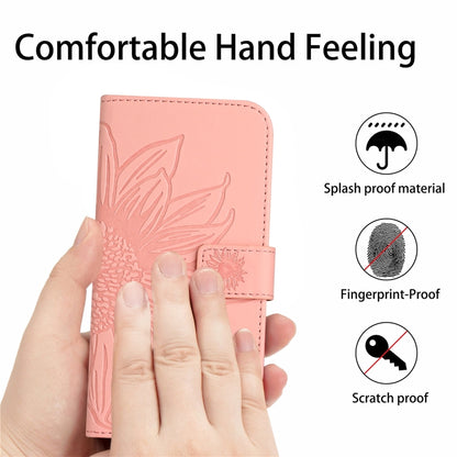 For Xiaomi Redmi 12 4G Global Skin Feel Sun Flower Embossed Flip Leather Phone Case with Lanyard(Pink) - Xiaomi Cases by buy2fix | Online Shopping UK | buy2fix