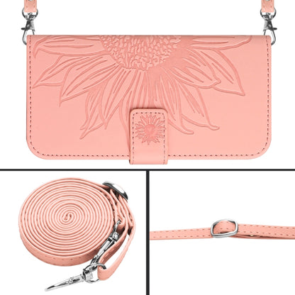 For Xiaomi Redmi 12 4G Global Skin Feel Sun Flower Embossed Flip Leather Phone Case with Lanyard(Pink) - Xiaomi Cases by buy2fix | Online Shopping UK | buy2fix