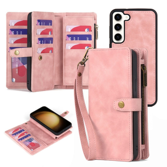 For Samsung Galaxy S23+ 5G Zipper Wallet Detachable MagSafe Leather Phone Case(Pink) - Galaxy S23+ 5G Cases by buy2fix | Online Shopping UK | buy2fix