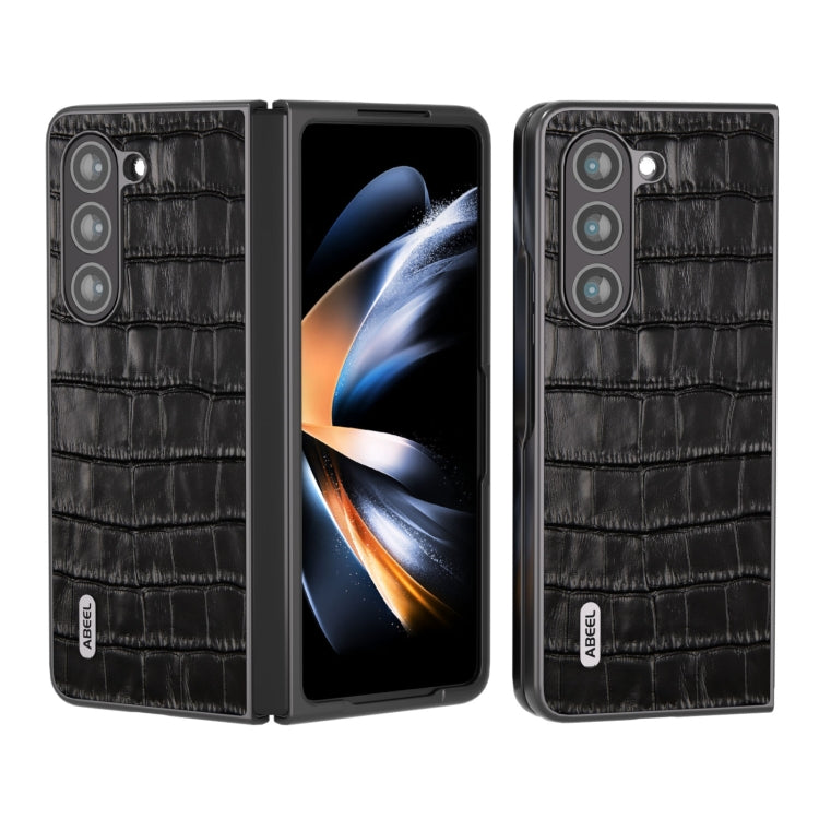 For Samsung Galaxy Z Fold5 ABEEL Crocodile Texture Genuine Leather Phone Case(Black) - Galaxy Z Fold5 Cases by buy2fix | Online Shopping UK | buy2fix