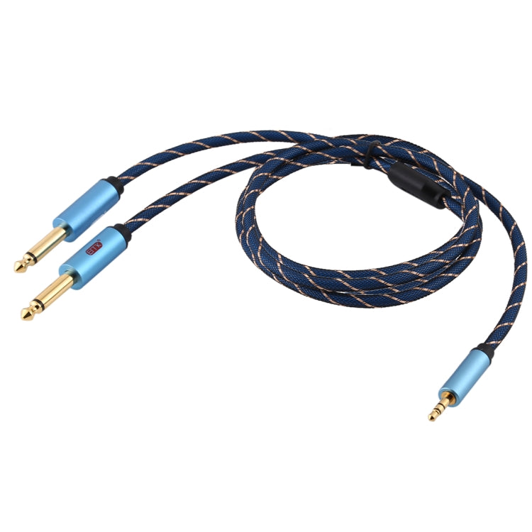 EMK 3.5mm Jack Male to 2 x 6.35mm Jack Male Gold Plated Connector Nylon Braid AUX Cable for Computer / X-BOX / PS3 / CD / DVD, Cable Length:2m(Dark Blue) - Audio Optical Cables by buy2fix | Online Shopping UK | buy2fix