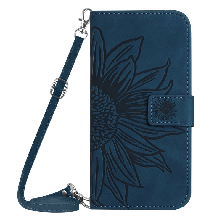 For Huawei P60 Pro Skin Feel Sun Flower Embossed Flip Leather Phone Case with Lanyard(Inky Blue) - Huawei Cases by buy2fix | Online Shopping UK | buy2fix