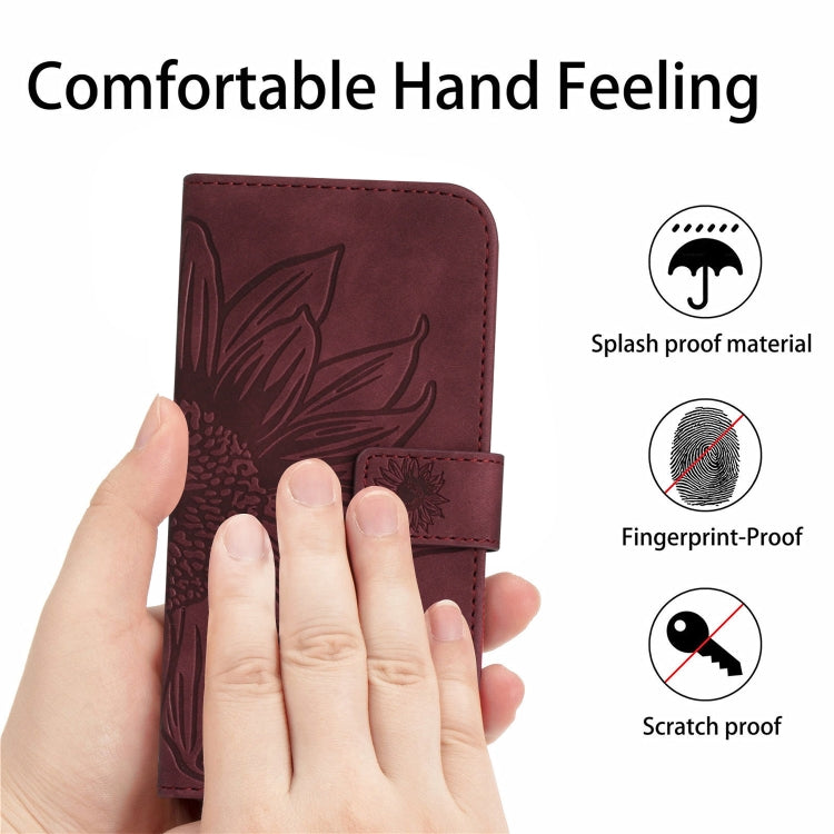 For Huawei P60 Pro Skin Feel Sun Flower Embossed Flip Leather Phone Case with Lanyard(Wine Red) - Huawei Cases by buy2fix | Online Shopping UK | buy2fix