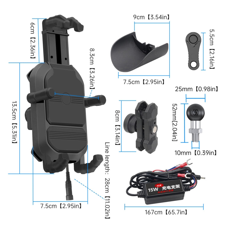 WUPP ZH-1848B2 15W Motorcycle Wireless Fast Charging Phone Navigation Holder, Style:M10 Ball Joint - Holder by WUPP | Online Shopping UK | buy2fix