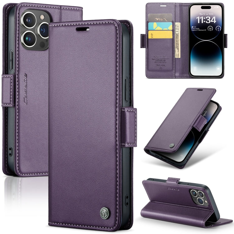 For iPhone 14 Pro Max CaseMe 023 Butterfly Buckle Litchi Texture RFID Anti-theft Leather Phone Case(Pearly Purple) - iPhone 14 Pro Max Cases by CaseMe | Online Shopping UK | buy2fix