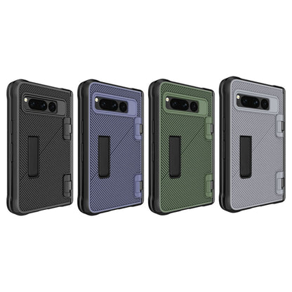 For Google Pixel Fold Twill Texture Integrated Shockproof Phone Case with Holder(Black) - Google Cases by buy2fix | Online Shopping UK | buy2fix