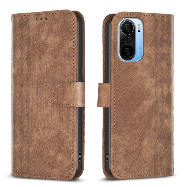 For Xiaomi 11i / Redmi K40 Plaid Embossed Leather Phone Case(Brown) - Xiaomi Cases by buy2fix | Online Shopping UK | buy2fix