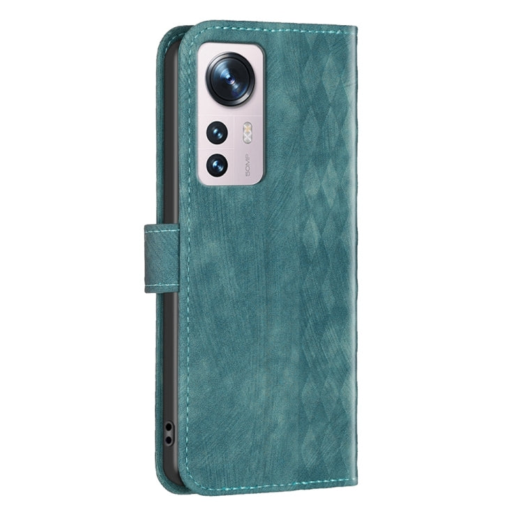 For Xiaomi 12 Plaid Embossed Leather Phone Case(Green) - 12 Cases by buy2fix | Online Shopping UK | buy2fix