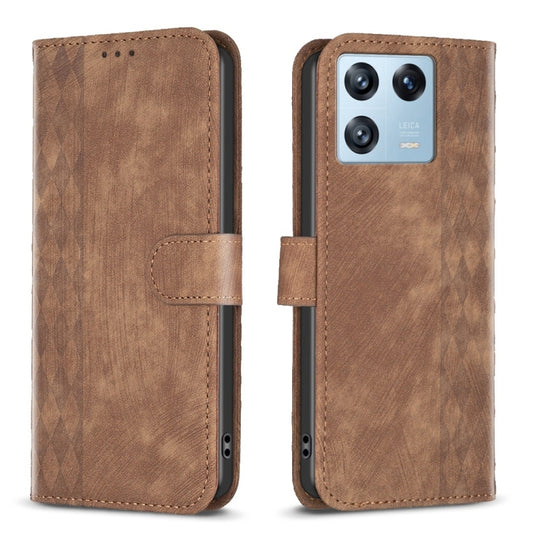 For Xiaomi 13 Pro Plaid Embossed Leather Phone Case(Brown) - 13 Pro Cases by buy2fix | Online Shopping UK | buy2fix