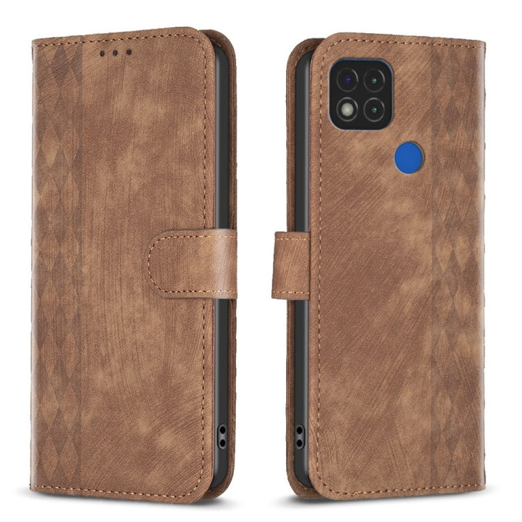 For Xiaomi Redmi 9C Plaid Embossed Leather Phone Case(Brown) - Xiaomi Cases by buy2fix | Online Shopping UK | buy2fix